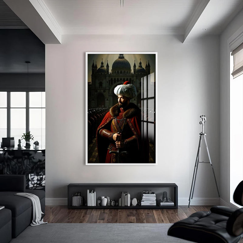 Fatih Sultan Mehmet Cam Tablo – Beyaz Çerçeveli Cam Tablo