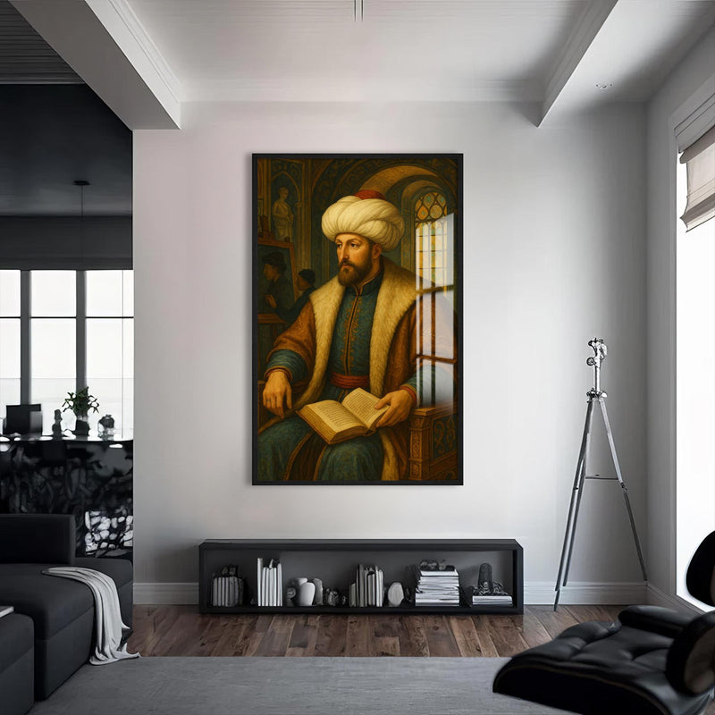 Fatih Sultan Mehmet Cam Tablo – Siyah Çerçeveli Cam Tablo