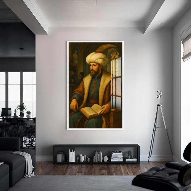 Fatih Sultan Mehmet Cam Tablo – Beyaz Çerçeveli Cam Tablo