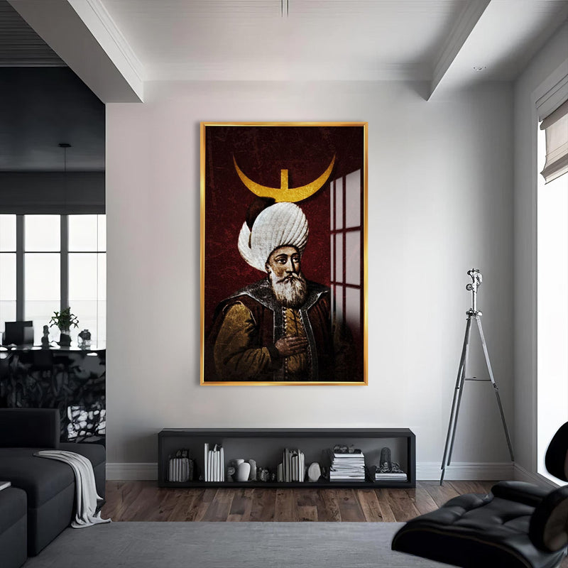 Orhan Gazi Cam Tablo – Altın Çerçeveli Cam Tablo