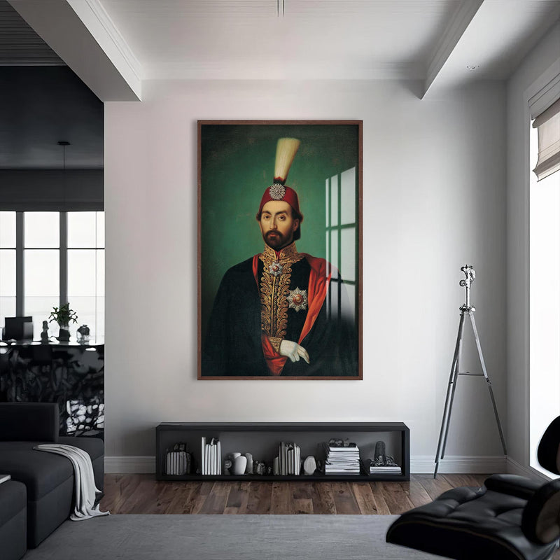 Sultan Abdülmecid Cam Tablo – Ceviz Çerçeveli Cam Tablo