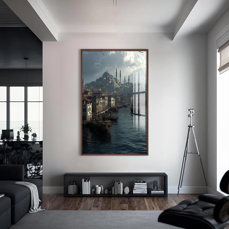 Osmanlı İstanbul’u Cam Tablo – Ceviz Çerçeveli Cam Tablo