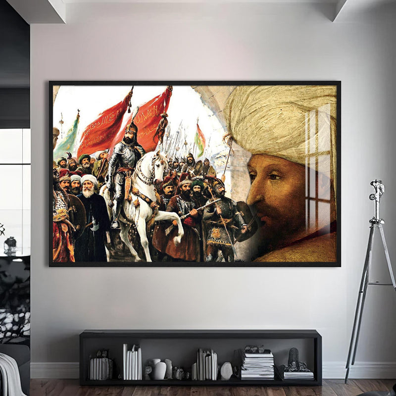 Fatih Sultan Mehmet Cam Tablo – Siyah Çerçeveli Cam Tablo