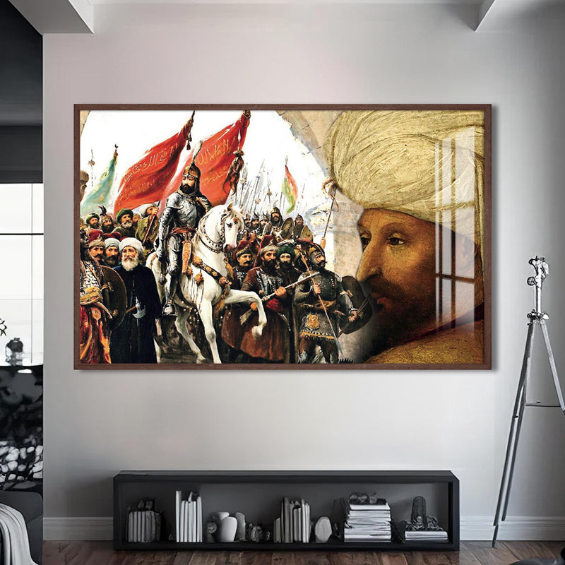 Fatih Sultan Mehmet Cam Tablo – Ceviz Çerçeveli Cam Tablo