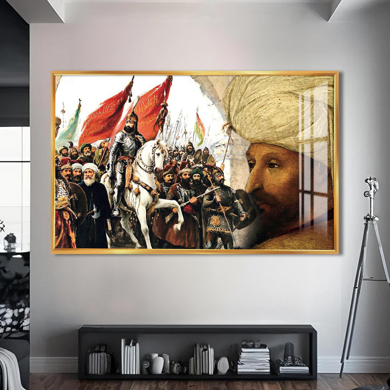 Fatih Sultan Mehmet Cam Tablo – Altın Çerçeveli Cam Tablo