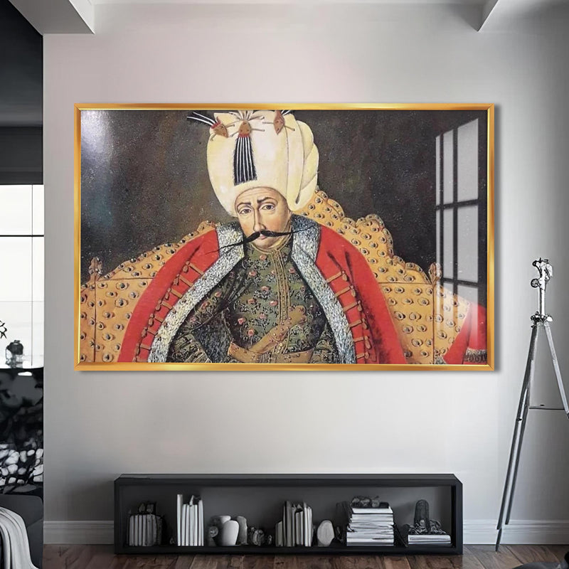 Yavuz Sultan Selim Cam Tablo – Altın Çerçeveli Cam Tablo