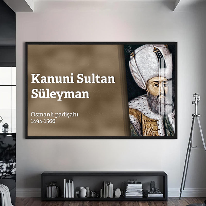 Kanuni Sultan Süleyman Cam Tablo – Siyah Çerçeveli Cam Tablo