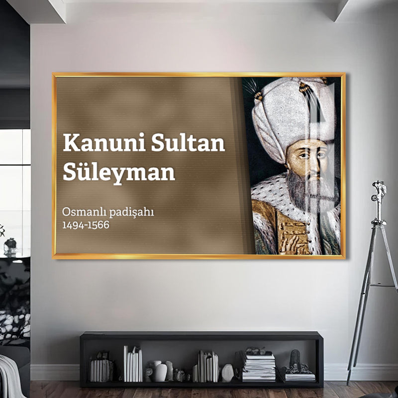 Kanuni Sultan Süleyman Cam Tablo – Altın Çerçeveli Cam Tablo