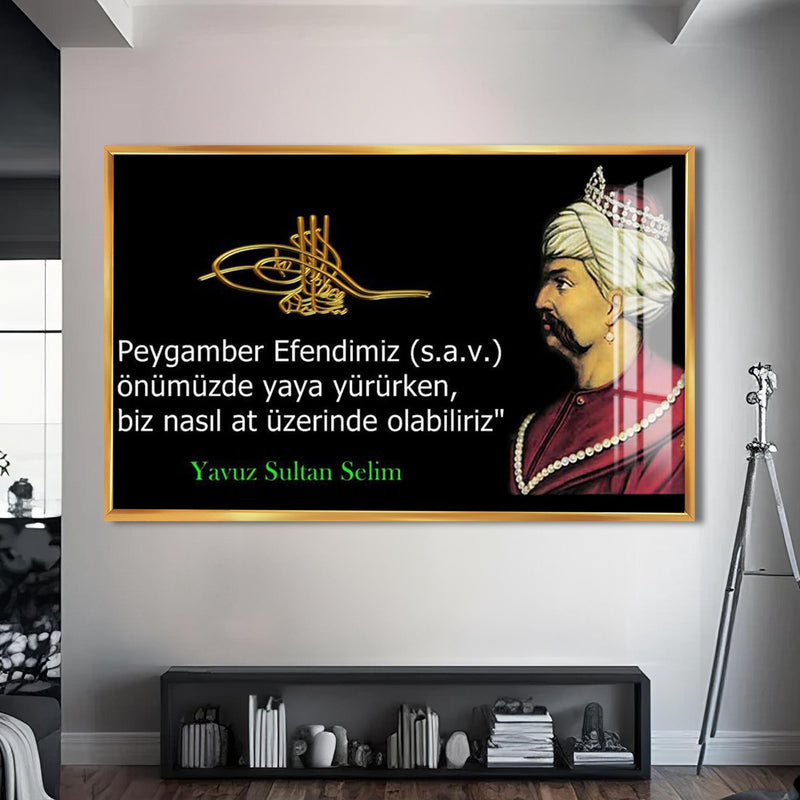 Yavuz Sultan Selim Cam Tablo – Altın Çerçeveli Cam Tablo