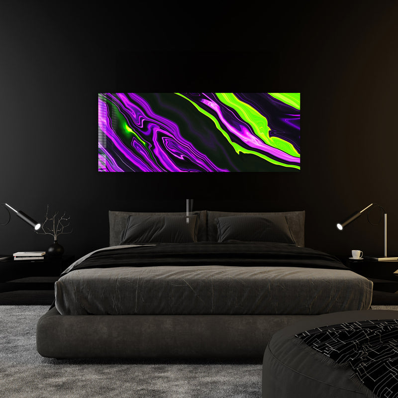 Mor ve Yeşil Neon - Panoramik Cam Tablo – Cam Tablo