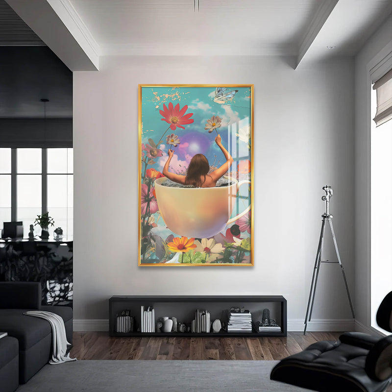 Kuantum Alanı Cam Tablo – Altın Çerçeveli Cam Tablo
