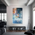 Uzayda Salıncak Cam Tablo – Beyaz Çerçeveli Cam Tablo
