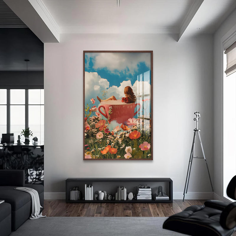 Gökyüzü Limanı Cam Tablo – Ceviz Çerçeveli Cam Tablo
