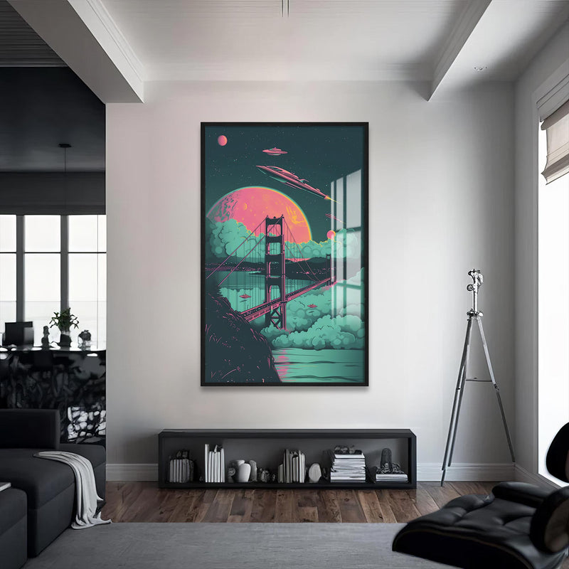 Galaxy Bridge Cam Tablo – Siyah Çerçeveli Cam Tablo