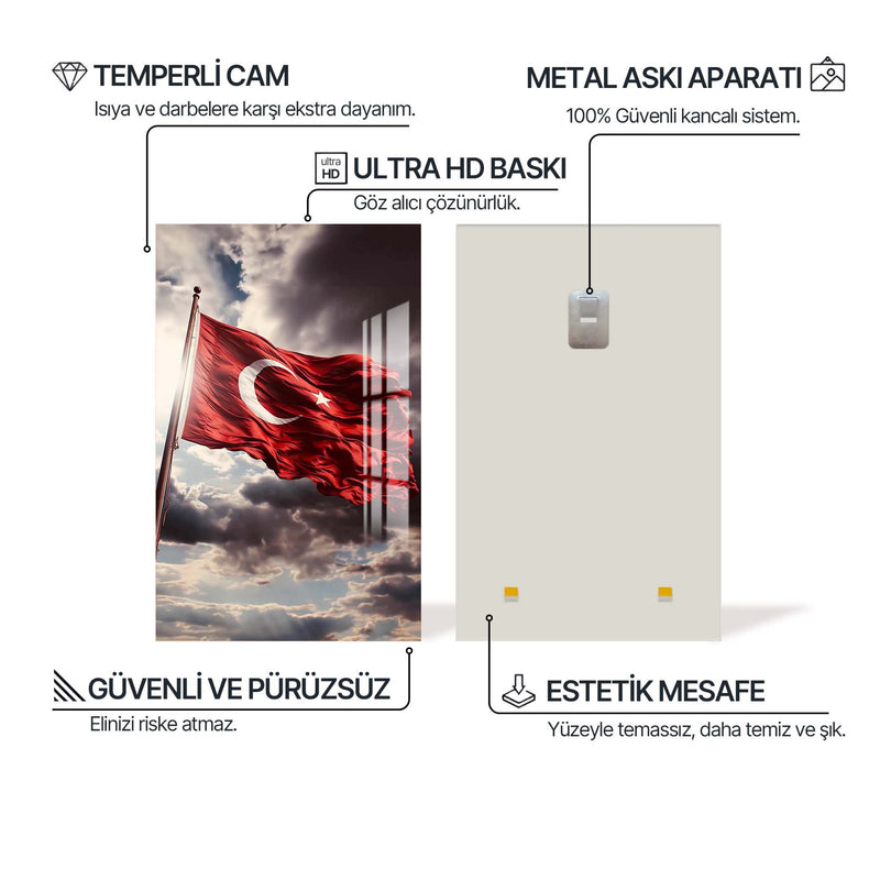 Türk Bayrağı Göklerde Cam Tablo – Cam Tablo