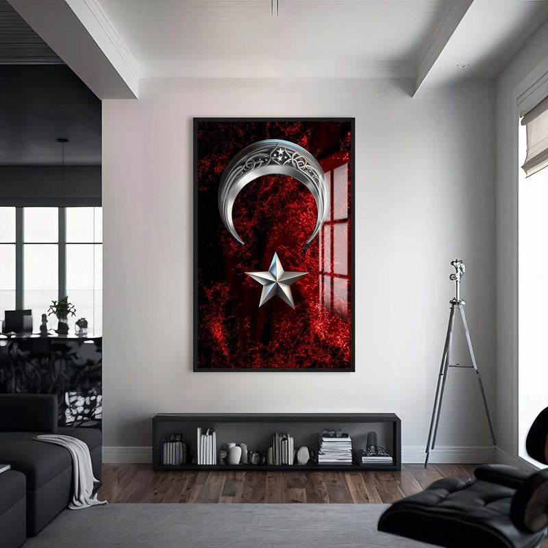 Dikey Türk Bayrağı Cam Tablo – Siyah Çerçeveli Cam Tablo