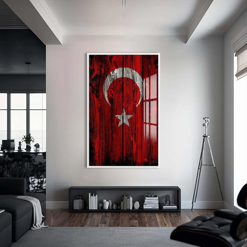 Türk Bayrağı Cam Tablo – Beyaz Çerçeveli Cam Tablo