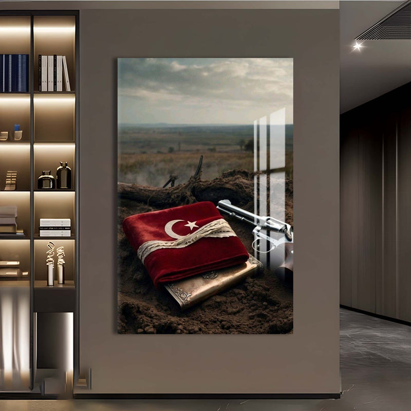 Türk Bayrağı Ve Silah Cam Tablo – Cam Tablo