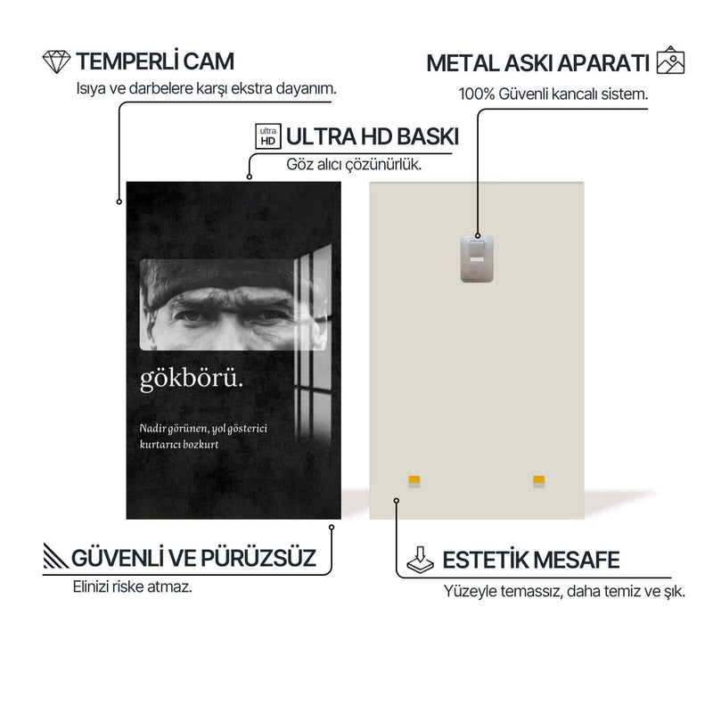 Atatürk Gökbörü Cam Tablo – Cam Tablo