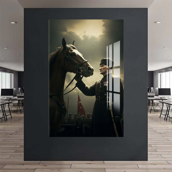 Atatürk Ve Atı Cam Tablo