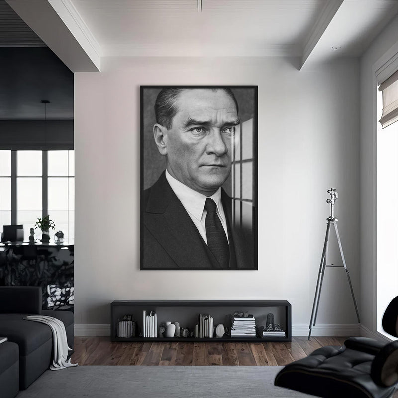 Yakın Plan Atatürk Cam Tablo – Siyah Çerçeveli Cam Tablo