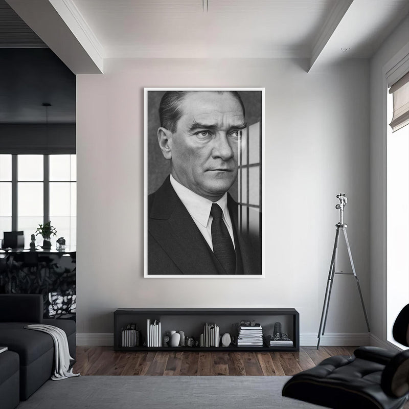 Yakın Plan Atatürk Cam Tablo – Beyaz Çerçeveli Cam Tablo