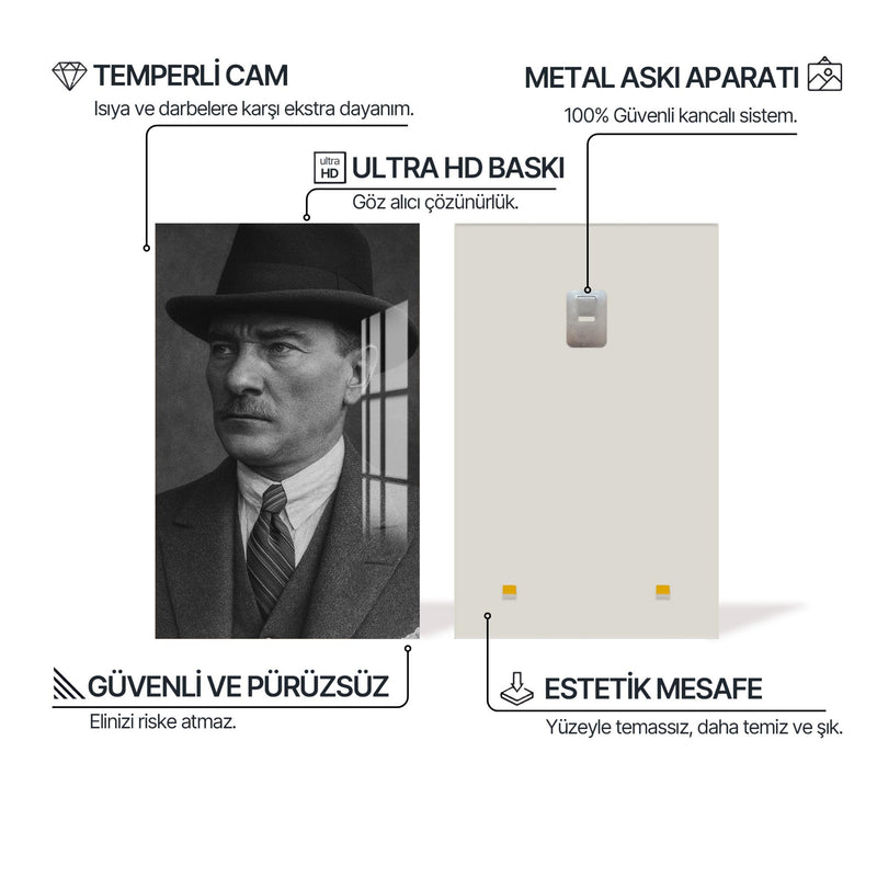 Fötr Şapkalı Atatürk Cam Tablo – Cam Tablo