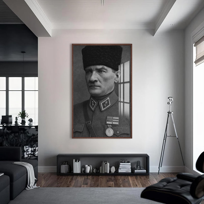 Madalyalı Atatürk Cam Tablo – Ceviz Çerçeveli Cam Tablo