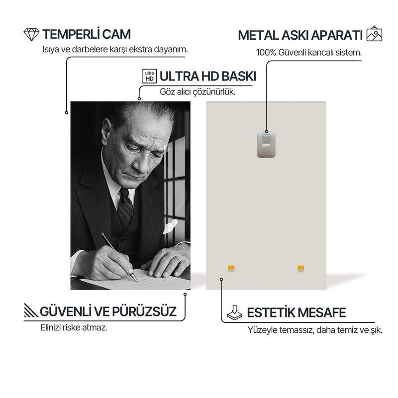 Yazı Yazarken Atatürk Cam Tablo – Cam Tablo