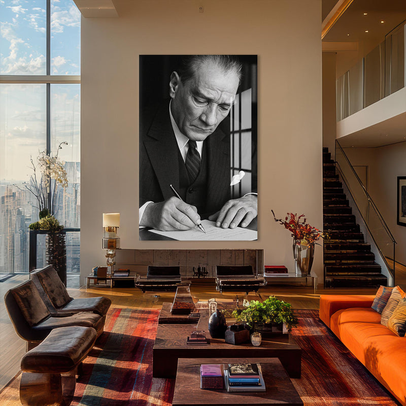 Yazı Yazarken Atatürk Cam Tablo – Cam Tablo
