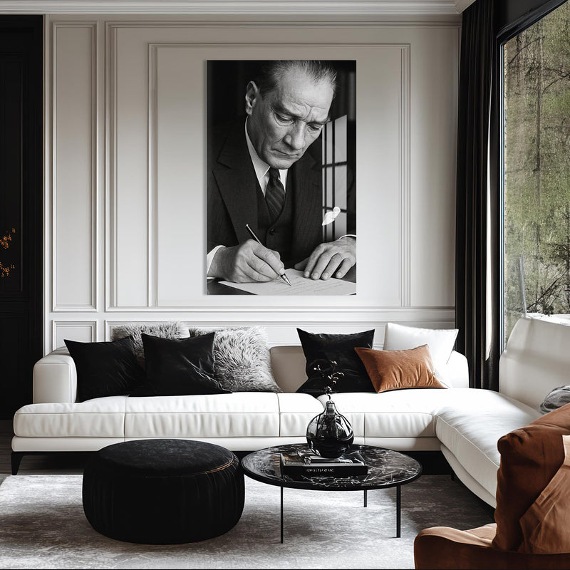 Yazı Yazarken Atatürk Cam Tablo – Cam Tablo