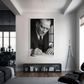 Yazı Yazarken Atatürk Cam Tablo – Beyaz Çerçeveli Cam Tablo