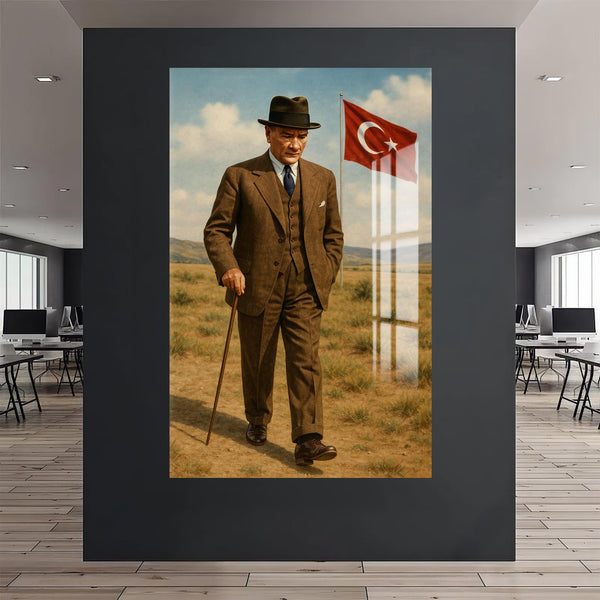 Türk Bayraklı Atatürk Cam Tablo