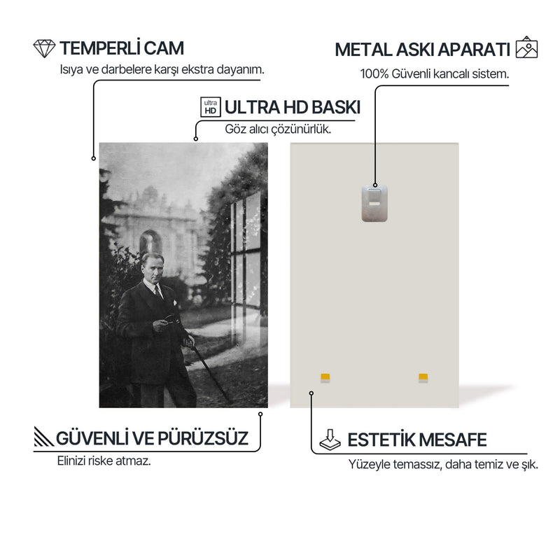 Bastonlu Atatürk Cam Tablo – Cam Tablo
