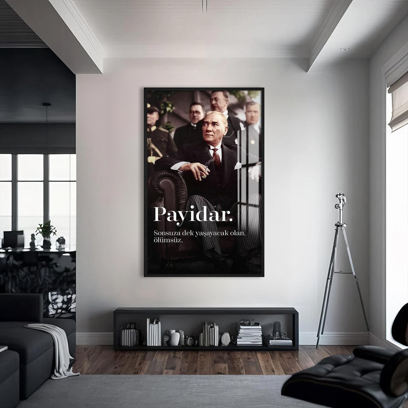 Payidar Atatürk Cam Tablo – Siyah Çerçeveli Cam Tablo