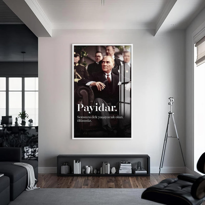 Payidar Atatürk Cam Tablo – Beyaz Çerçeveli Cam Tablo
