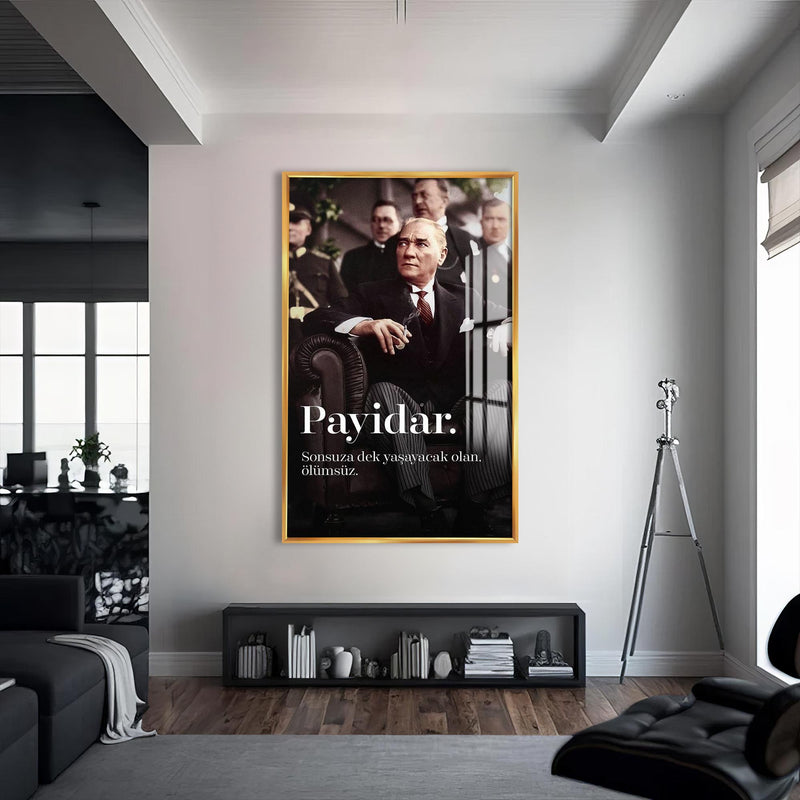 Payidar Atatürk Cam Tablo – Altın Çerçeveli Cam Tablo