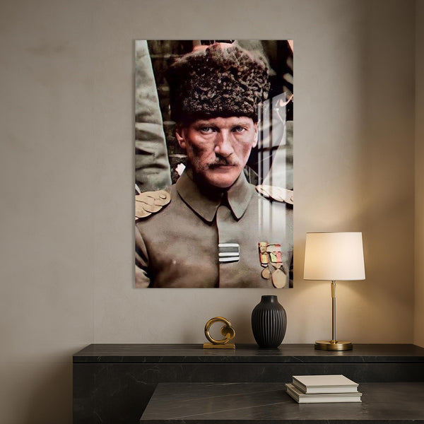 Renkli Askerî Atatürk Cam Tablo