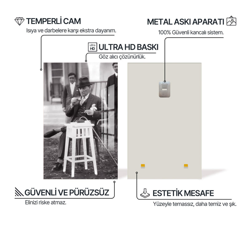 Otururken Atatürk Cam Tablo – Cam Tablo
