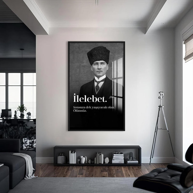 Atatürk İlelebet Cam Tablo – Siyah Çerçeveli Cam Tablo