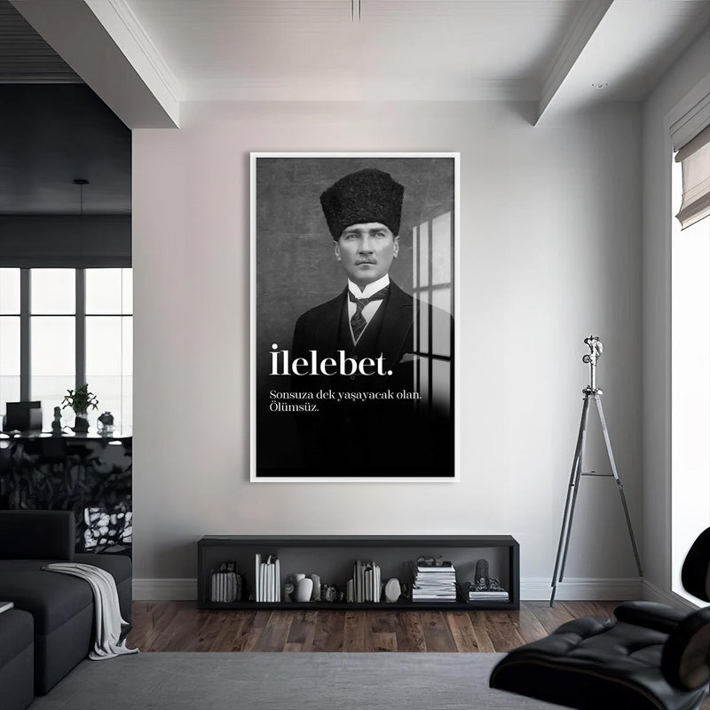 Atatürk İlelebet Cam Tablo – Beyaz Çerçeveli Cam Tablo