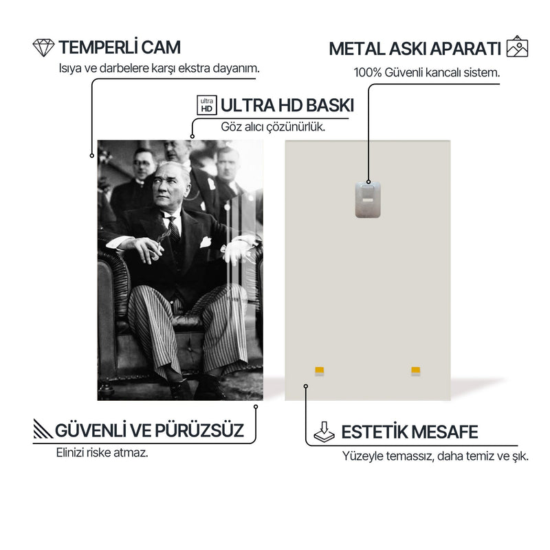Koltukta Atatürk Cam Tablo – Cam Tablo