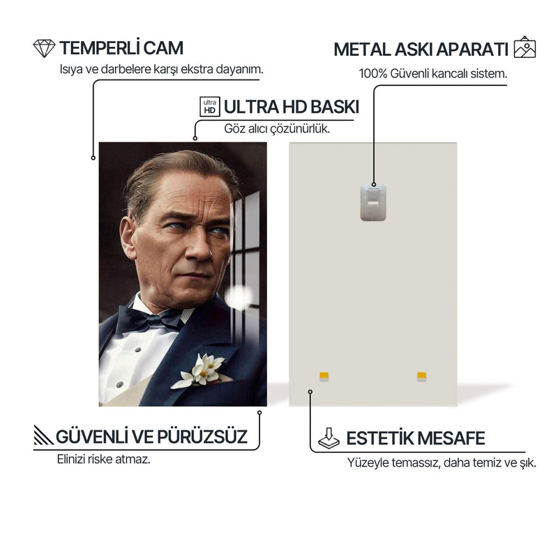 Renkli Çizim Atatürk Cam Tablo – Cam Tablo