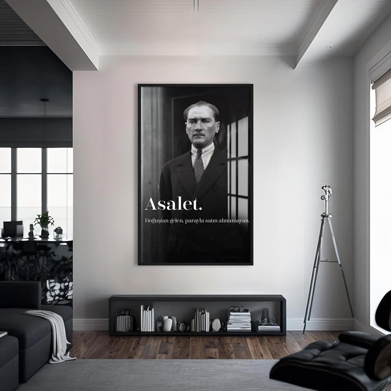 Atatürk Asalet Cam Tablo – Siyah Çerçeveli Cam Tablo