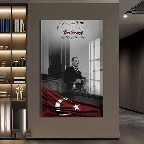 Cumhuriyet İlanı Atatürk Cam Tablo