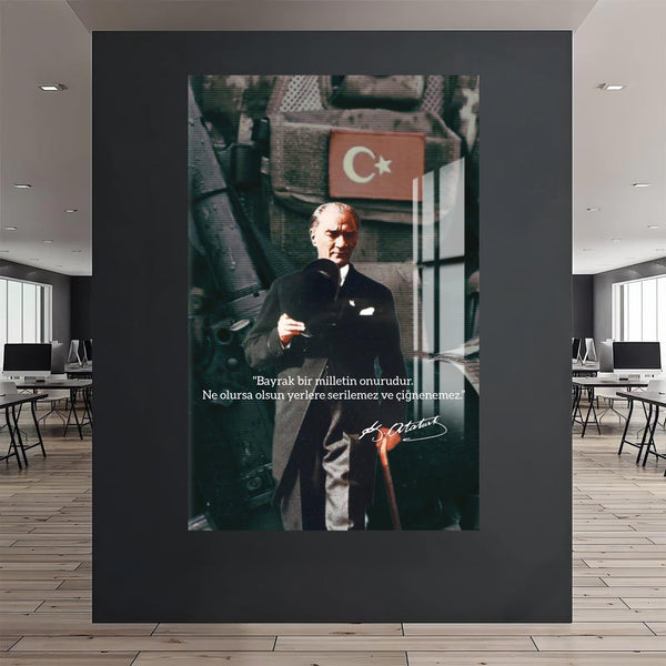 Bayrak Sözü Atatürk Cam Tablo