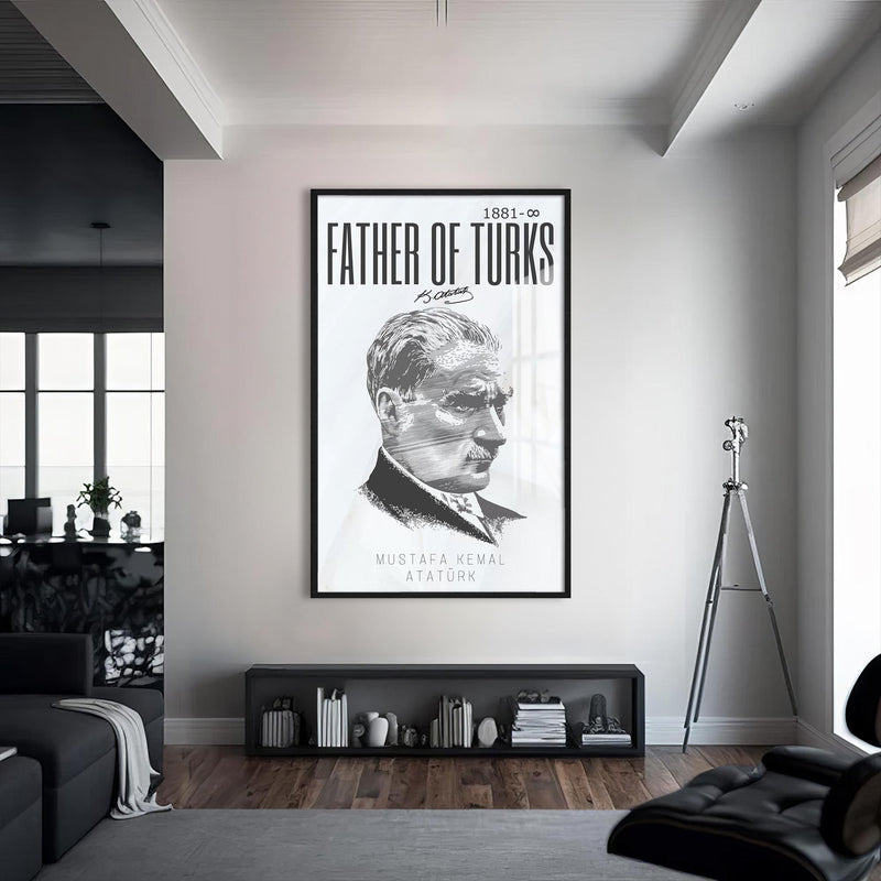 Father of Turks Atatürk Cam Tablo – Siyah Çerçeveli Cam Tablo