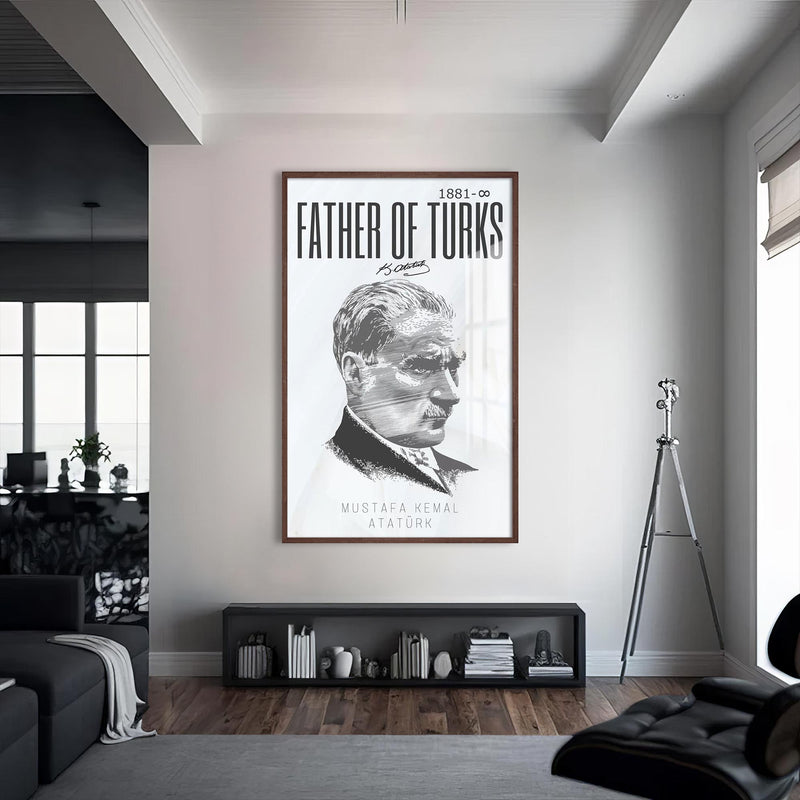 Father of Turks Atatürk Cam Tablo – Ceviz Çerçeveli Cam Tablo