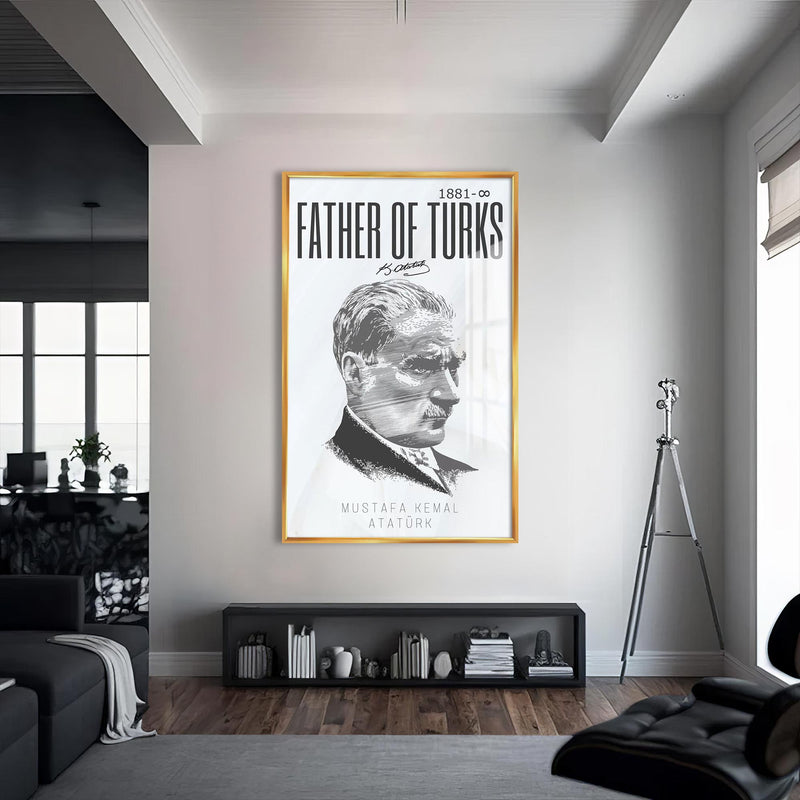 Father of Turks Atatürk Cam Tablo – Altın Çerçeveli Cam Tablo
