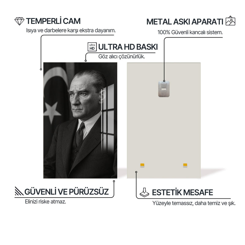 Bayrak Önü Atatürk Cam Tablo – Cam Tablo